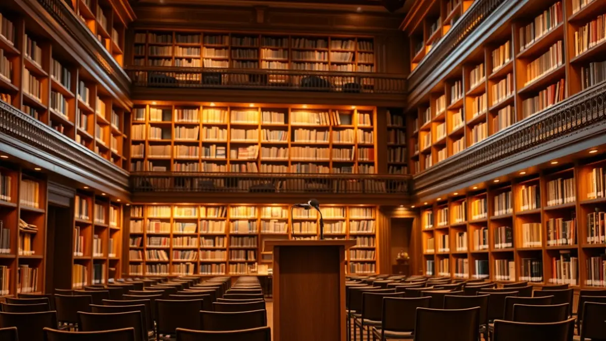 Imagen genérica de una biblioteca o sala de lectura, con estanterías y un ambiente acogedor.