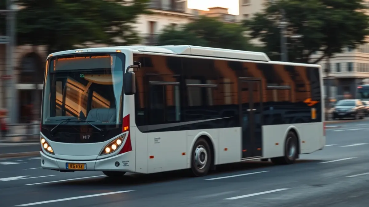 Generic image of a city bus in a Mediterranean city.