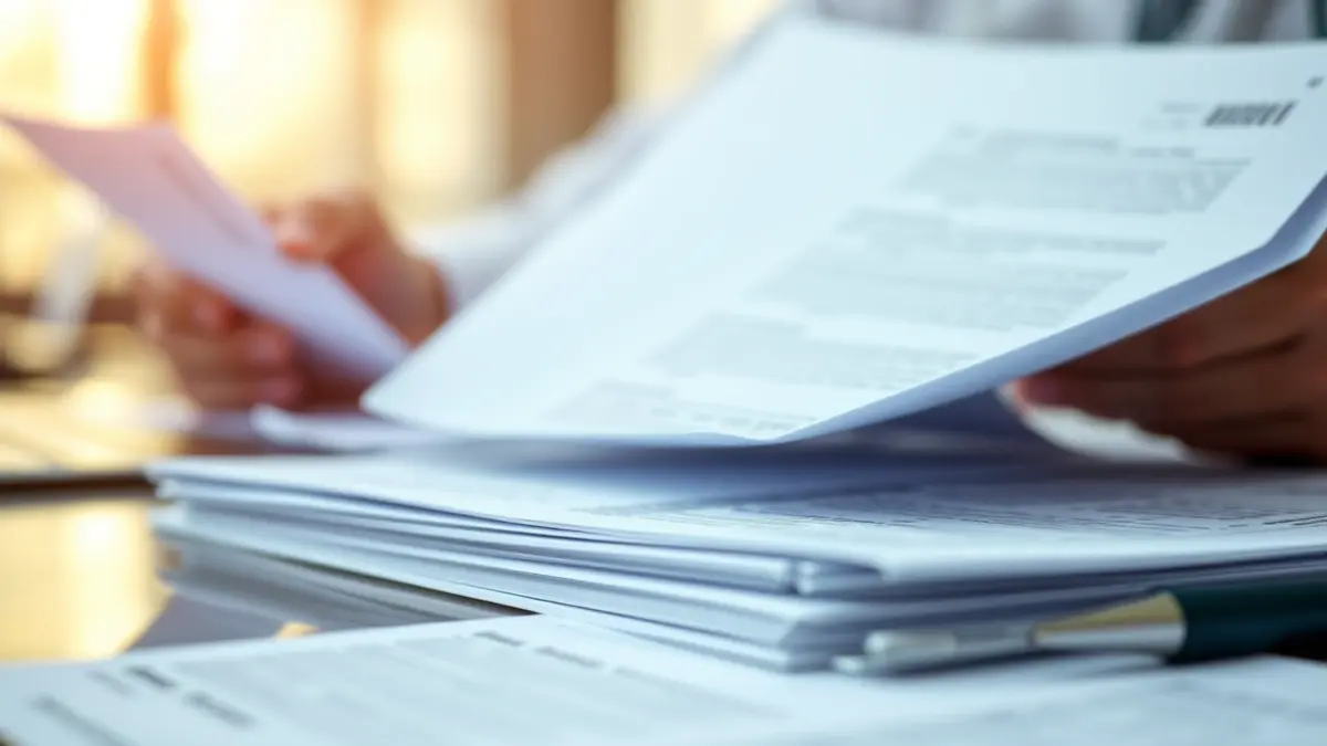 Generic image of documents and forms being processed in an office.