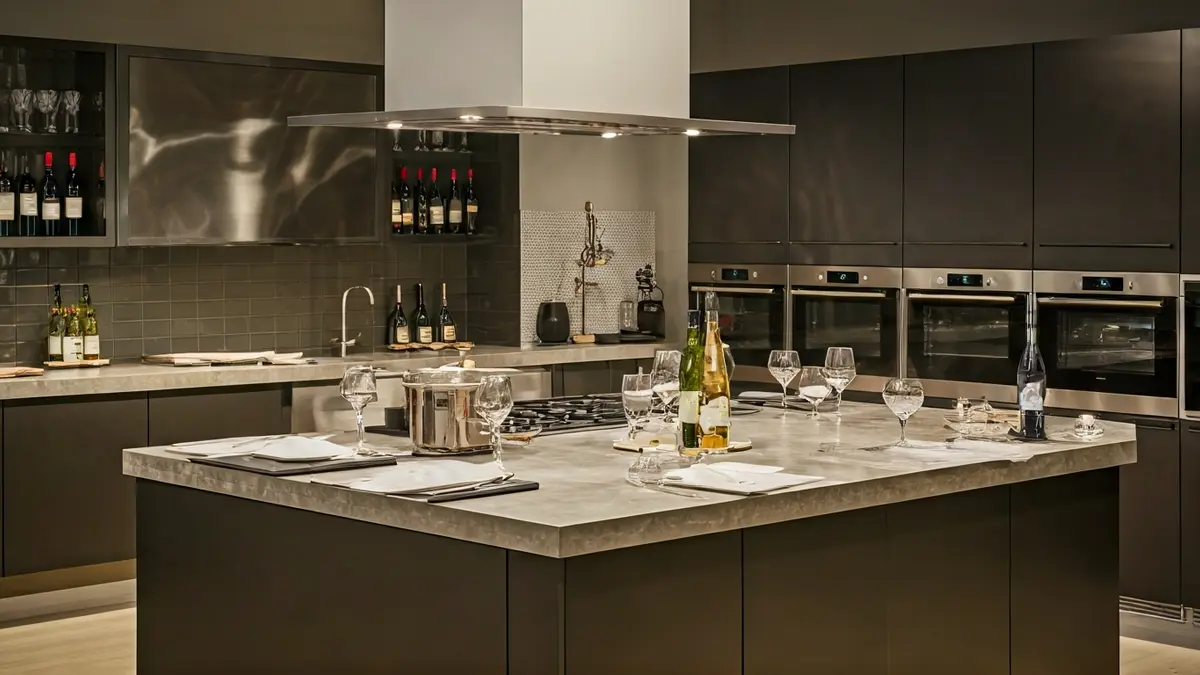 Imagen de un aula enogastronómica moderna y equipada para formaciones culinarias.