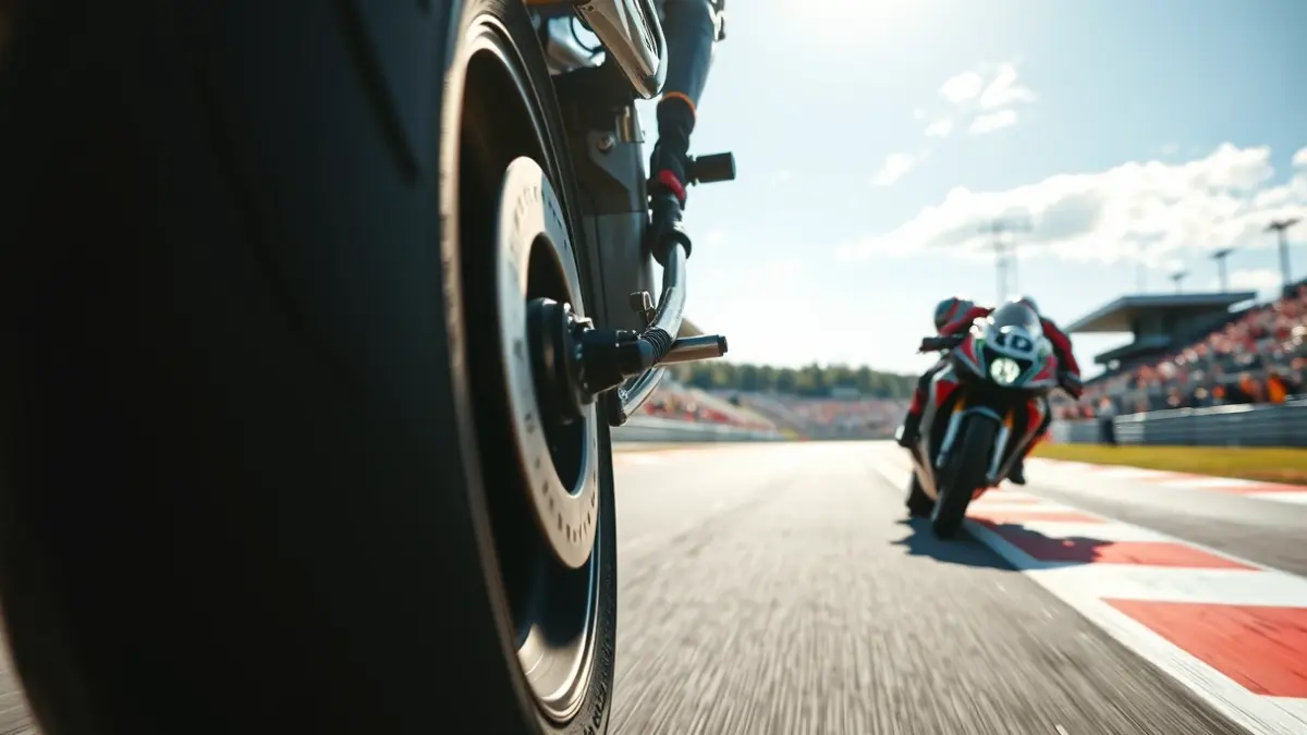 Image of a motorcycle tire on the race track during the Spanish MotoGP Grand Prix in Jerez.
