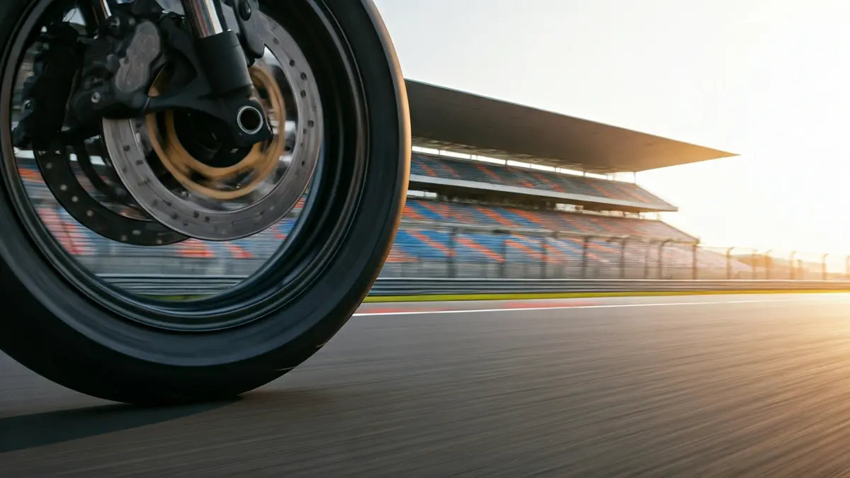 Imagen genérica de una rueda de motocicleta en una pista de carreras.