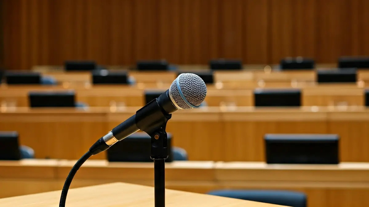 Generic image of a microphone on a podium in a municipal plenary hall.