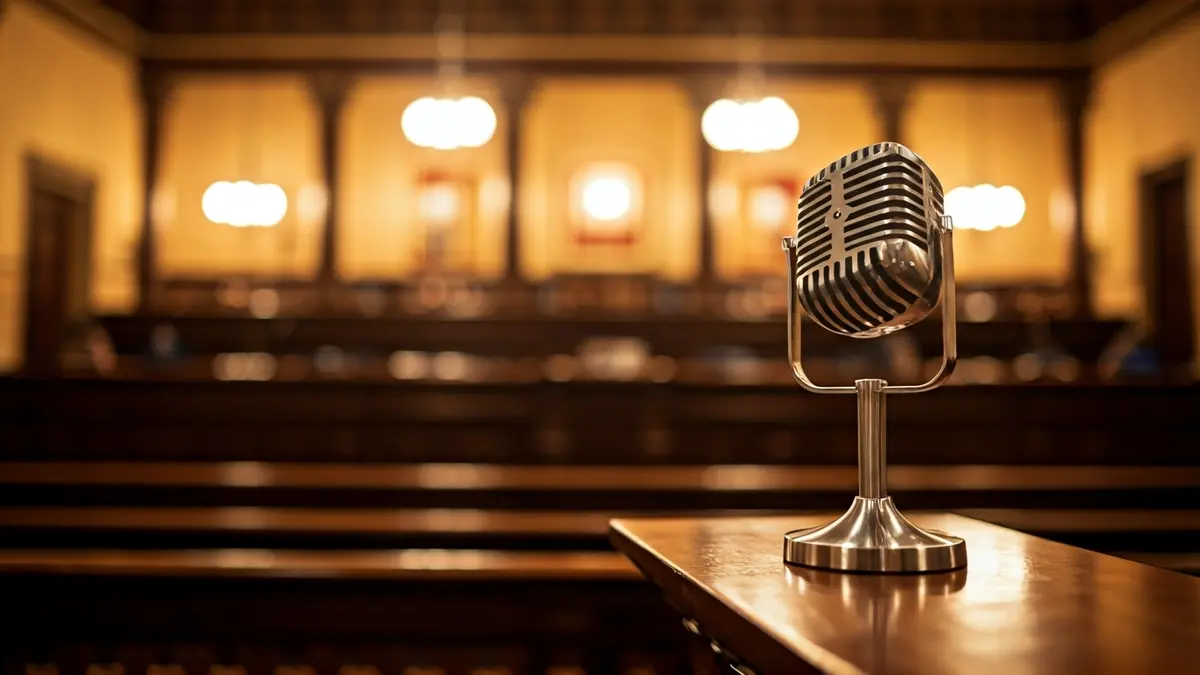 Imagen genérica de un micrófono en un podio en una sala de reuniones de un ayuntamiento.