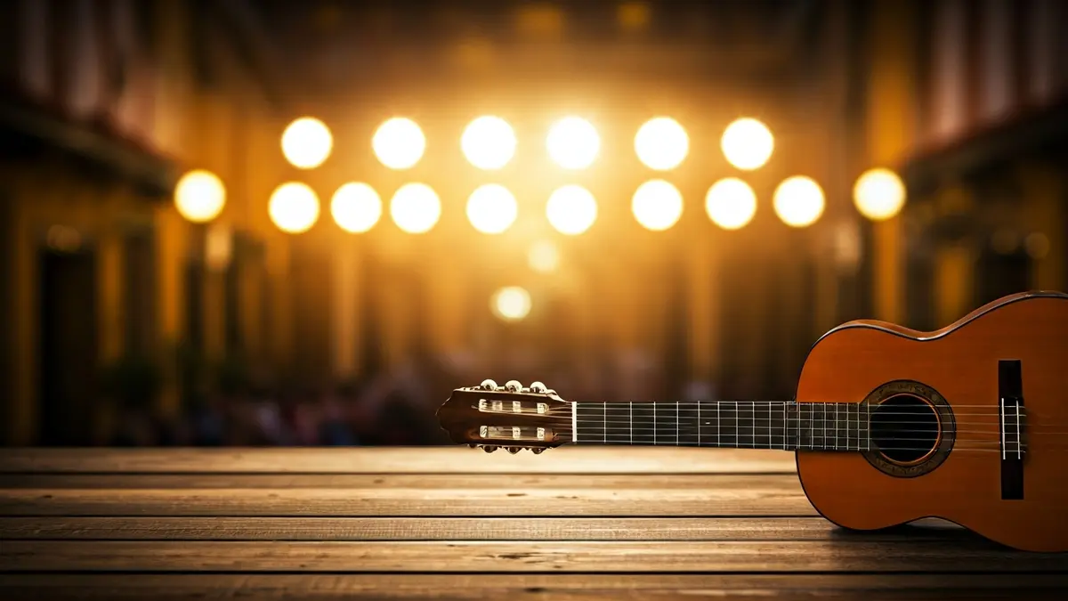 Generic image of a flamenco guitar on a stage.