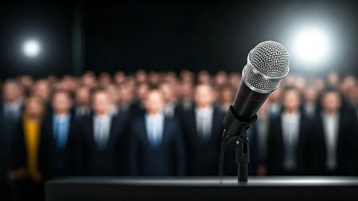Generic image of a microphone on a podium, symbolizing a political event.