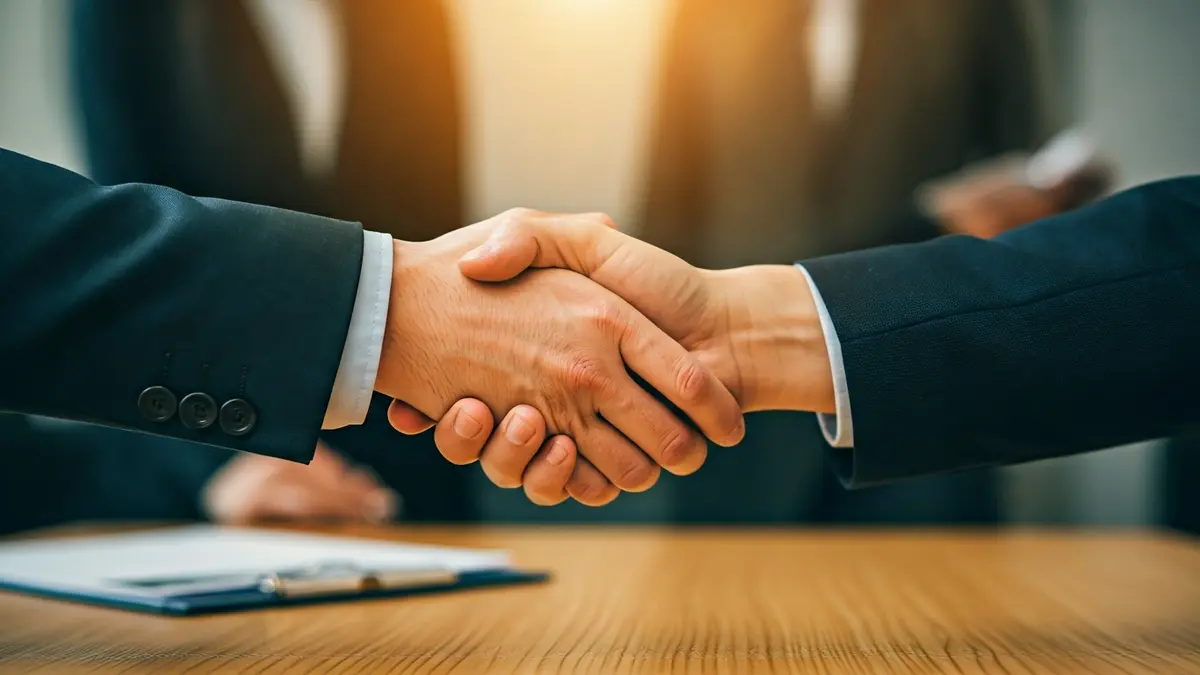 Generic image of hands shaking over a desk, symbolizing agreements or fiscal policies.