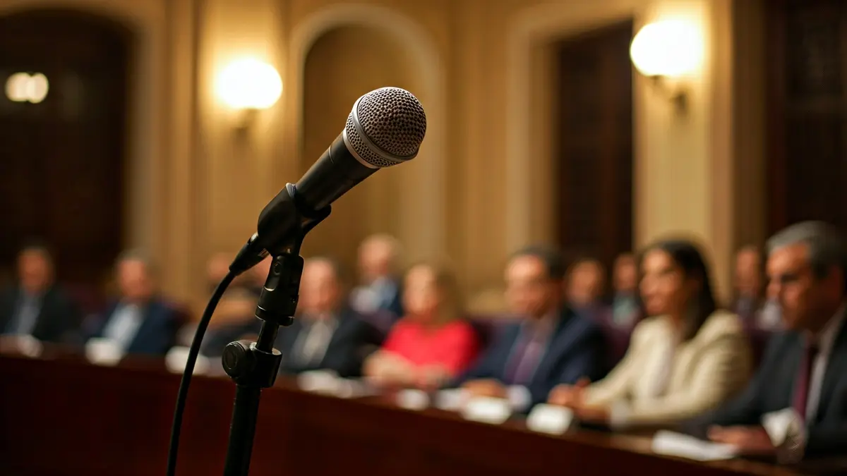 Generic image of a microphone on a podium, symbolizing a political event or candidate presentation.