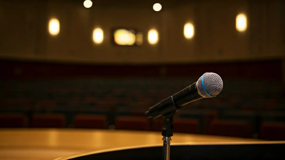 Generic image of a podium with a microphone at a political event.