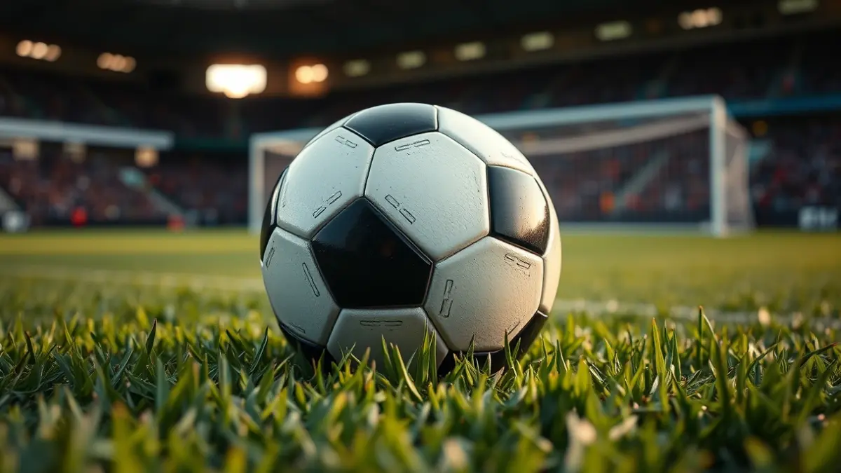 Generic image of a soccer ball on a stadium pitch.