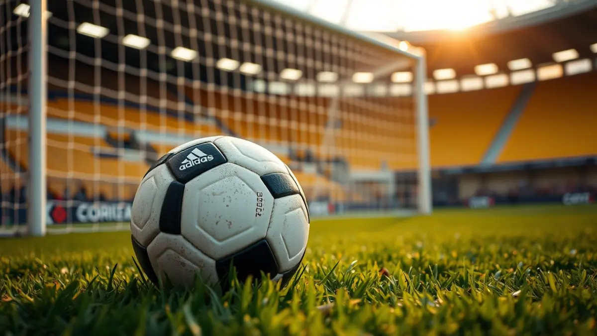 Generic image of a soccer ball on a stadium pitch.