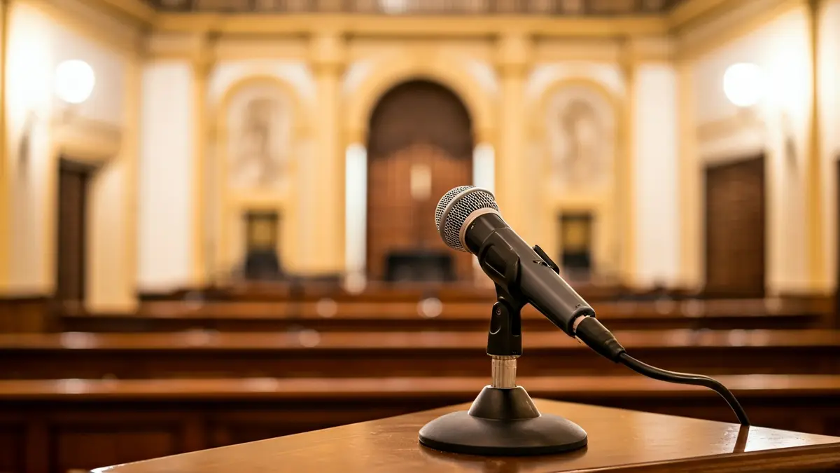 Imagen de un micrófono en un atril en un ayuntamiento, simbolizando el debate político.