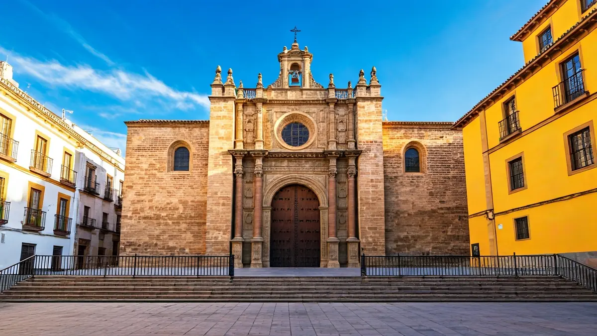 Fachada de una iglesia histórica en Sevilla, España, bajo la luz del sol.