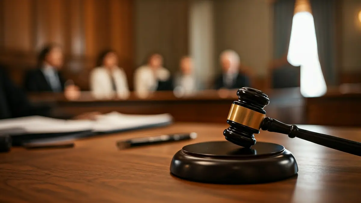 Generic image of a judge's gavel on a wooden desk in a courtroom.