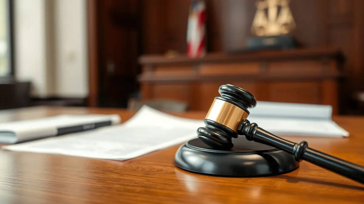 Generic image of a judge's gavel on a desk in a courtroom.