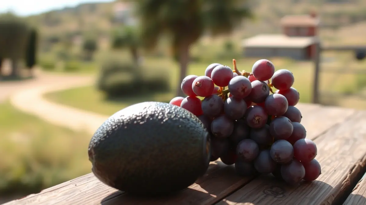 Image of avocados and muscatel grapes, typical products of La Axarquía.