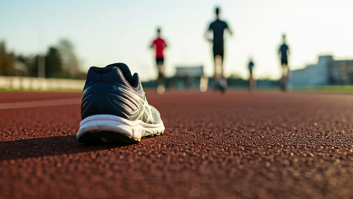 Generic image of running shoes on an athletic track.