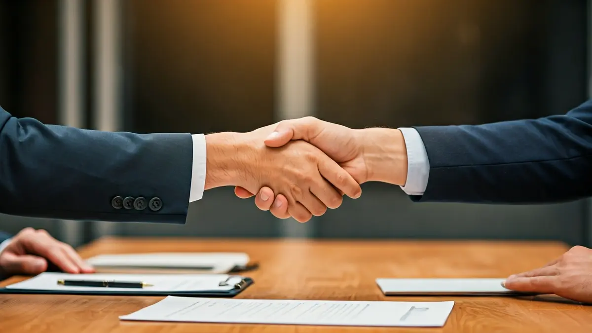 Imagen genérica de un acuerdo de negocios, con dos manos estrechándose sobre un escritorio.