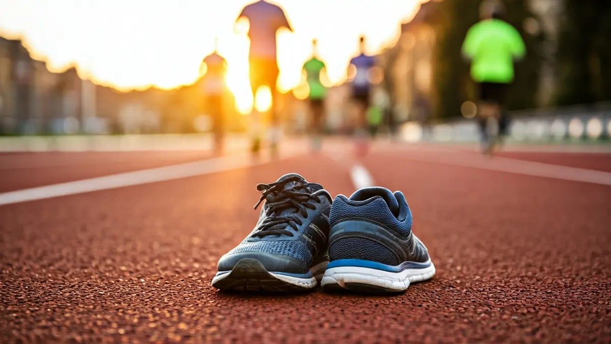 Generic image of running shoes on an asphalt track during a charity race.
