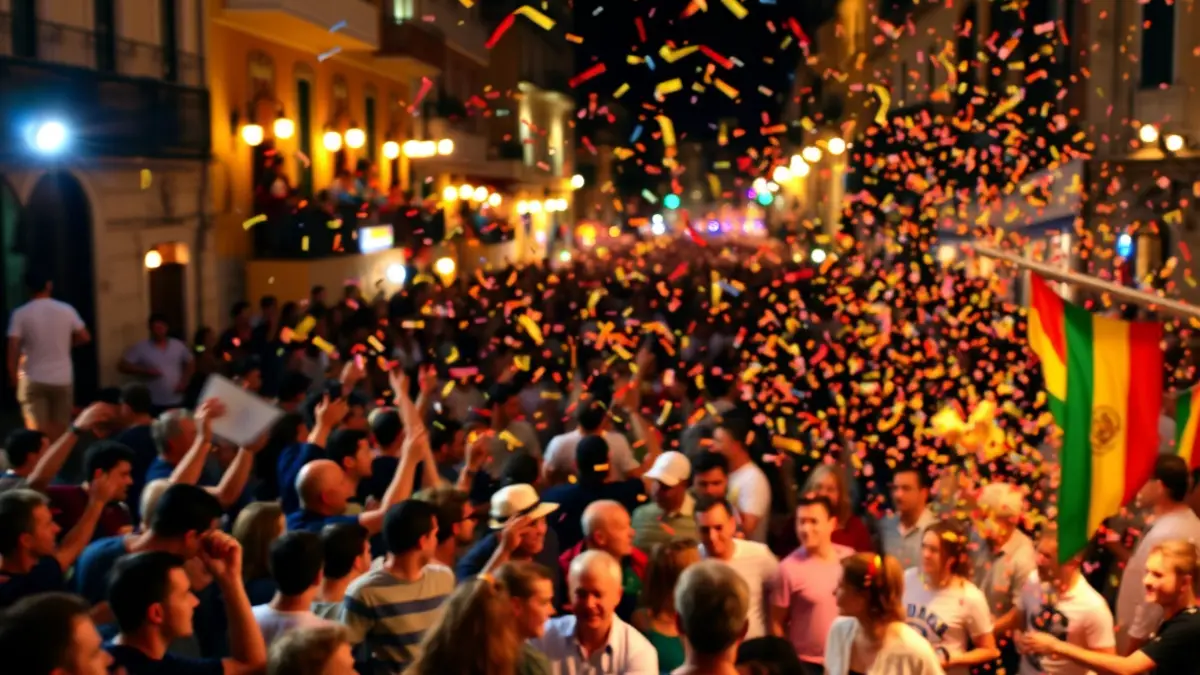Generic image of a festive carnival atmosphere with confetti and lights.