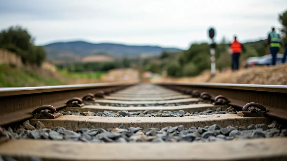 Train track in a rural Andalusian landscape, symbolizing a railway accident investigation.
