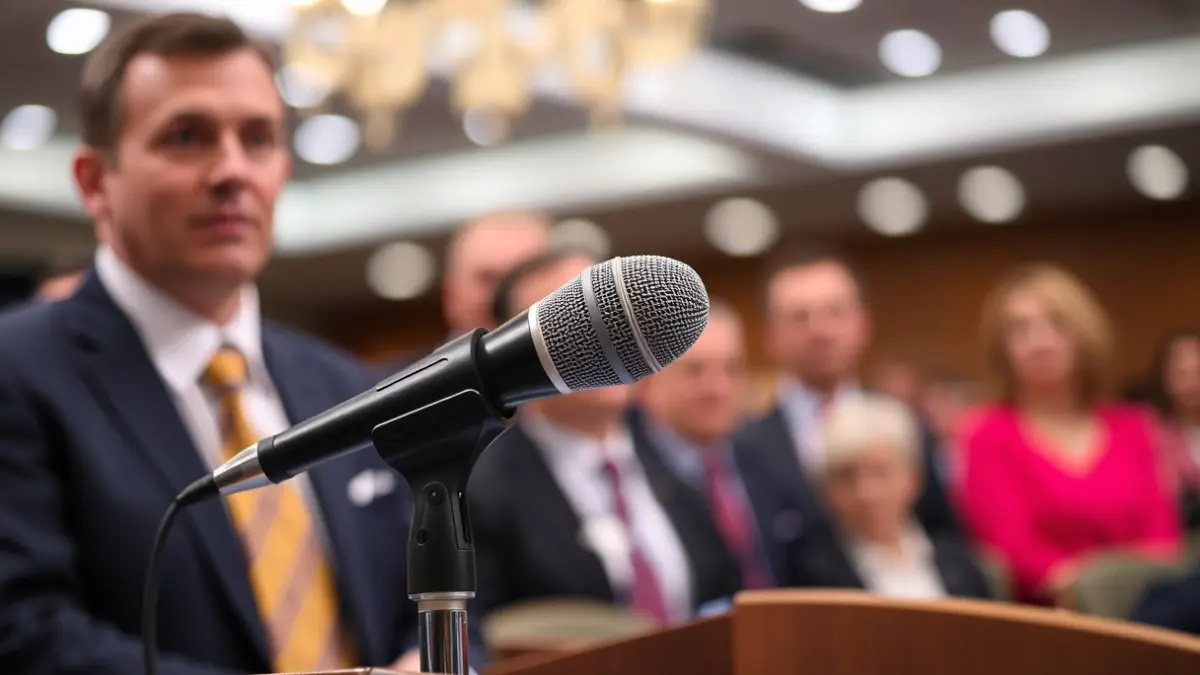 Imagen genérica de un micrófono en un atril durante un acto político.