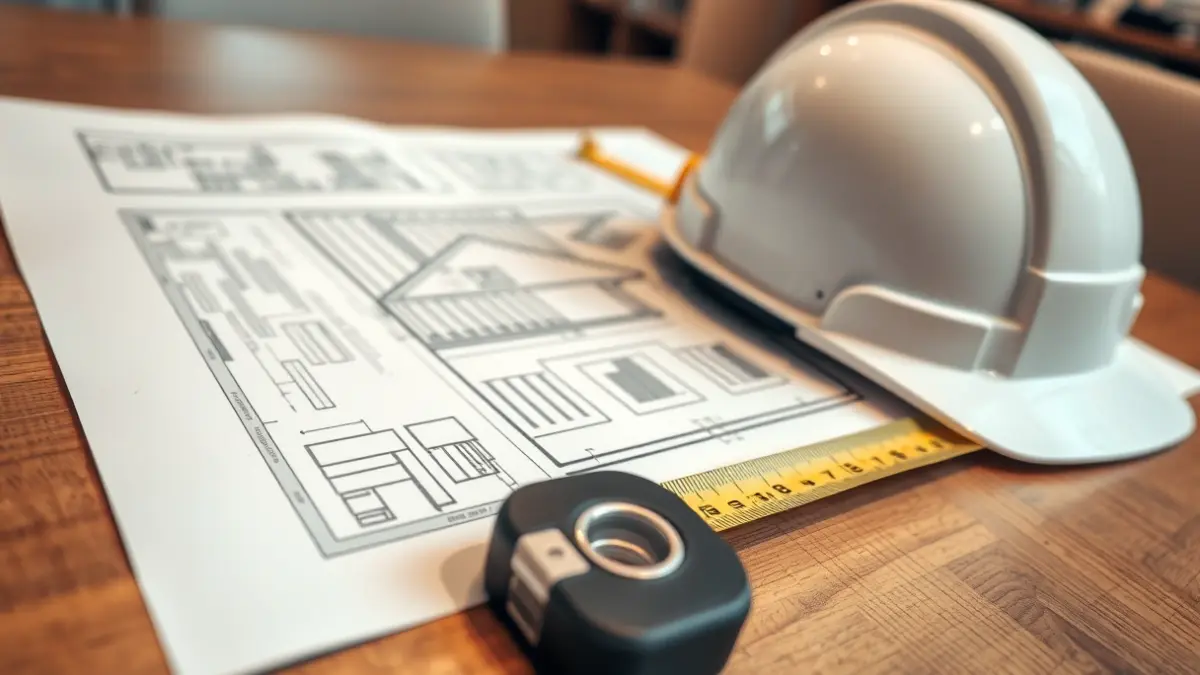 Imagen genérica de planos de construcción y herramientas de arquitecto.