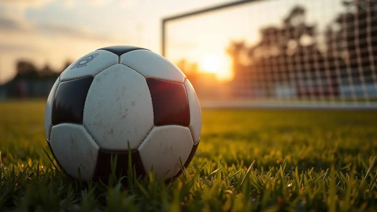 Imagen genérica de un balón de fútbol en el césped, con la portería desenfocada al fondo.