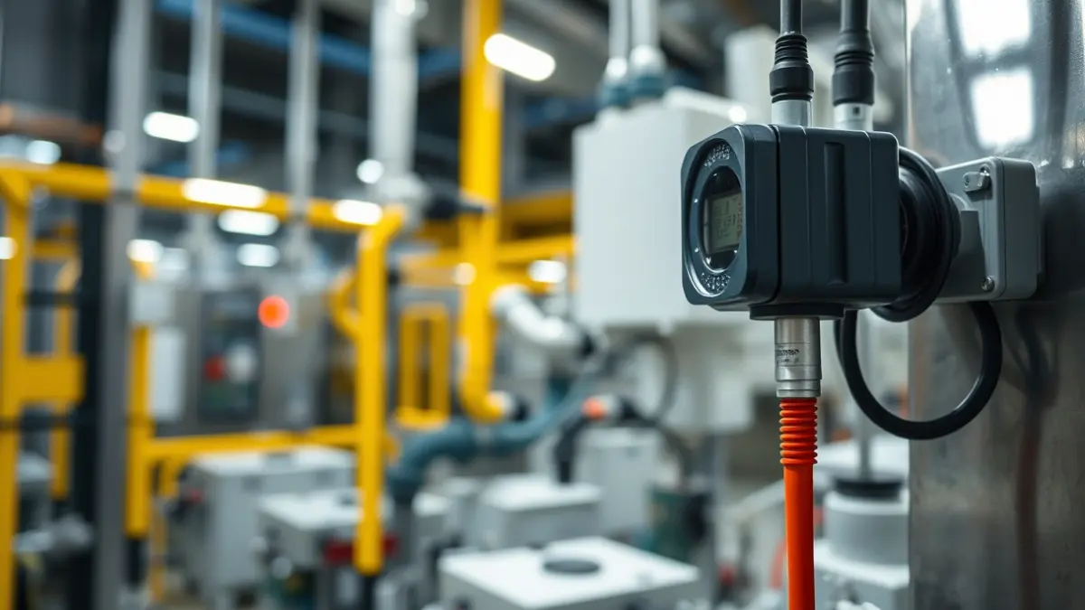 Generic image of sensors and cables in an industrial plant, symbolizing digitalization and efficiency.