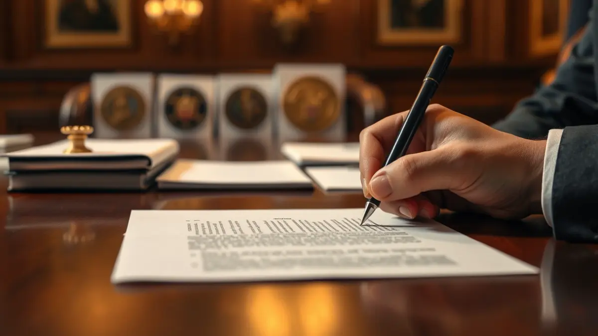 Imagen genérica de una mano firmando un documento oficial, simbolizando la aprobación de fondos.