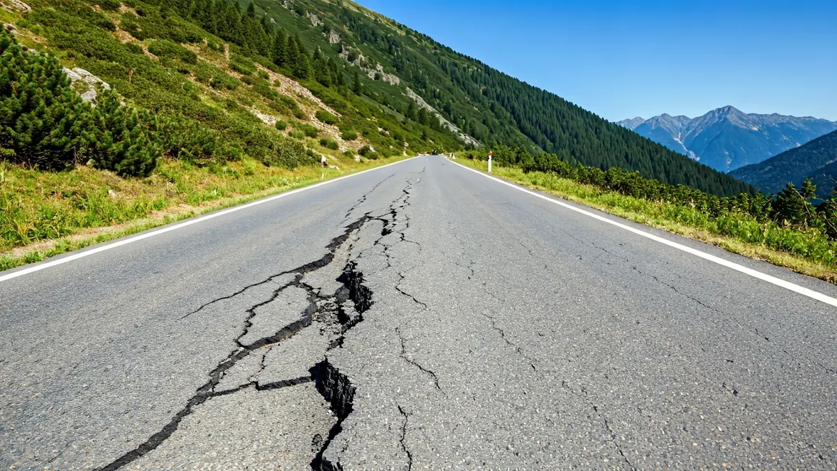 Road damaged by storms in the Sierra de Cádiz