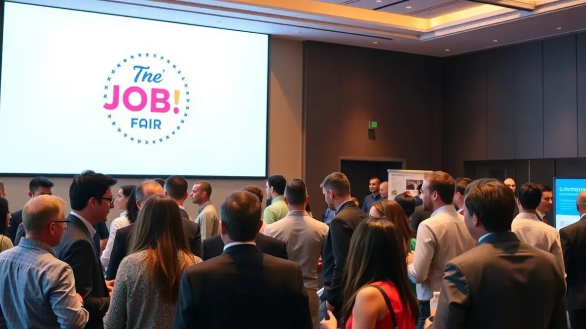 Generic image of a job fair or employment forum with people interacting.