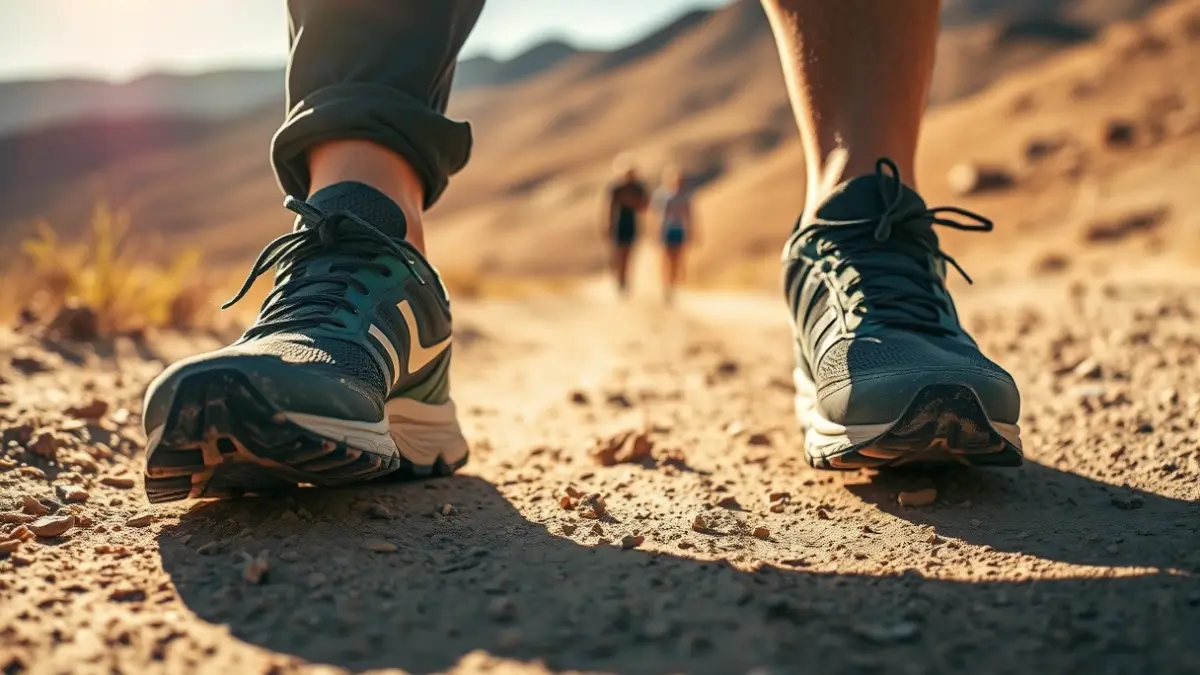 Generic image of running shoes on a mountain trail.