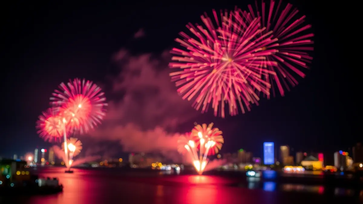 Imagen de fuegos artificiales sobre el río Guadalquivir en Sevilla, cerrando la Feria de Abril.