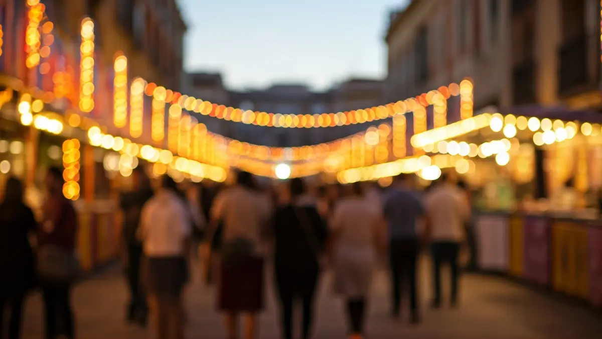 Imagen genérica de la Feria de Abril de Sevilla, con luces y ambiente festivo.