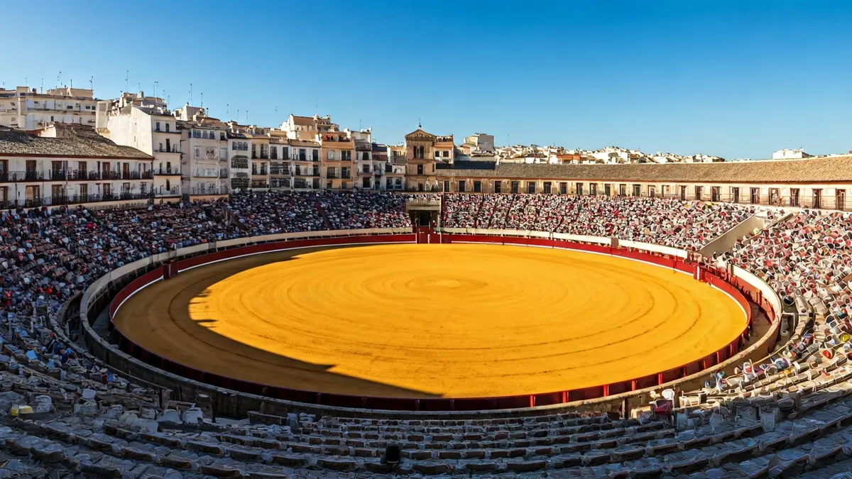 Imagen de una plaza de toros vacía en Algeciras, lista para un evento taurino.
