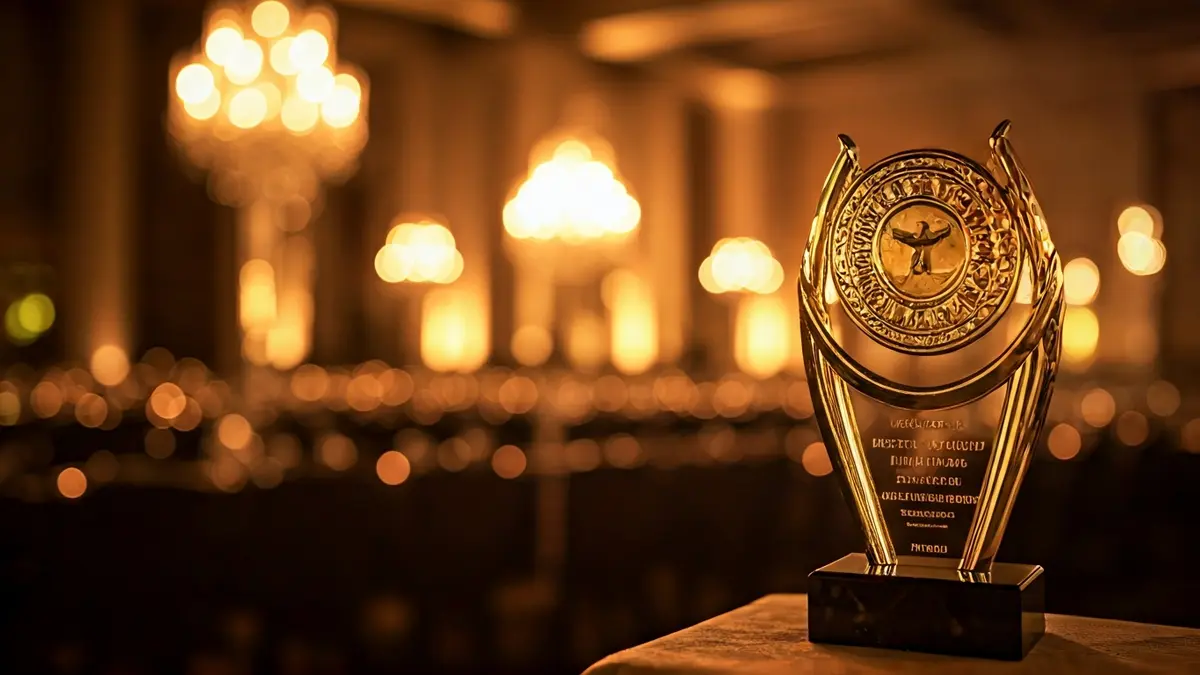 Generic image of an award trophy at a formal event.
