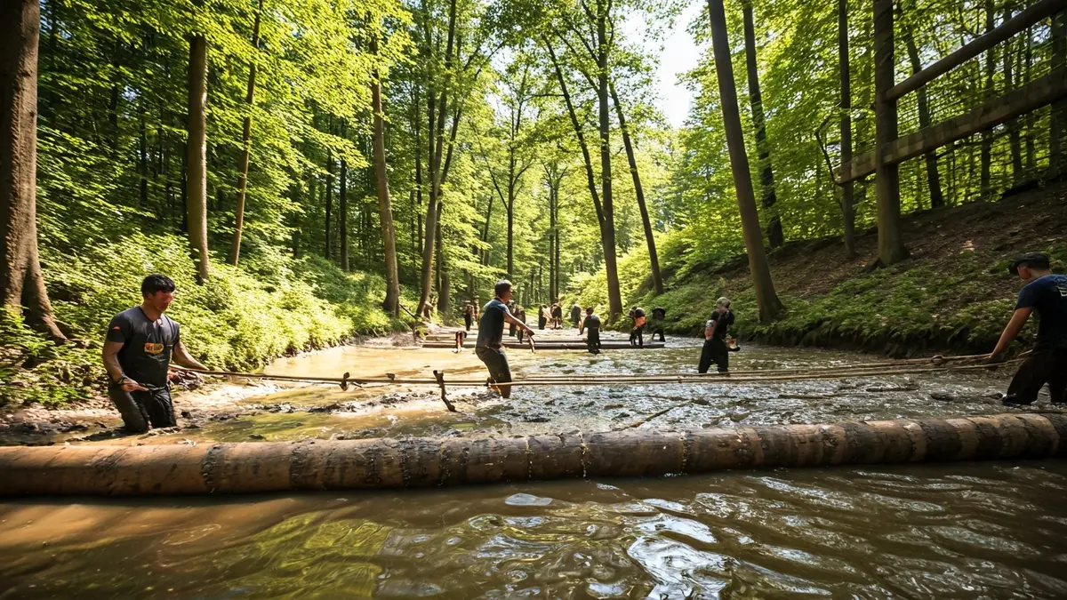 Generic image of an obstacle race with participants overcoming physical challenges.
