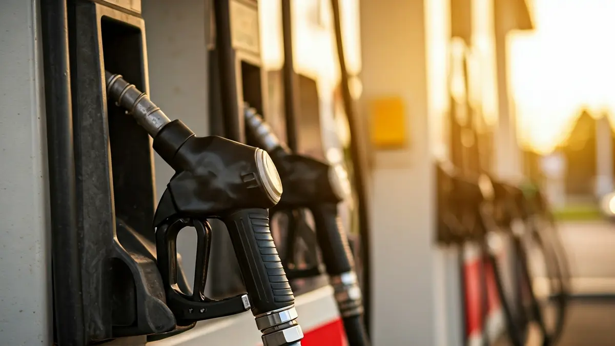 Imagen genérica de una manguera de diésel en una gasolinera con el precio en el surtidor.