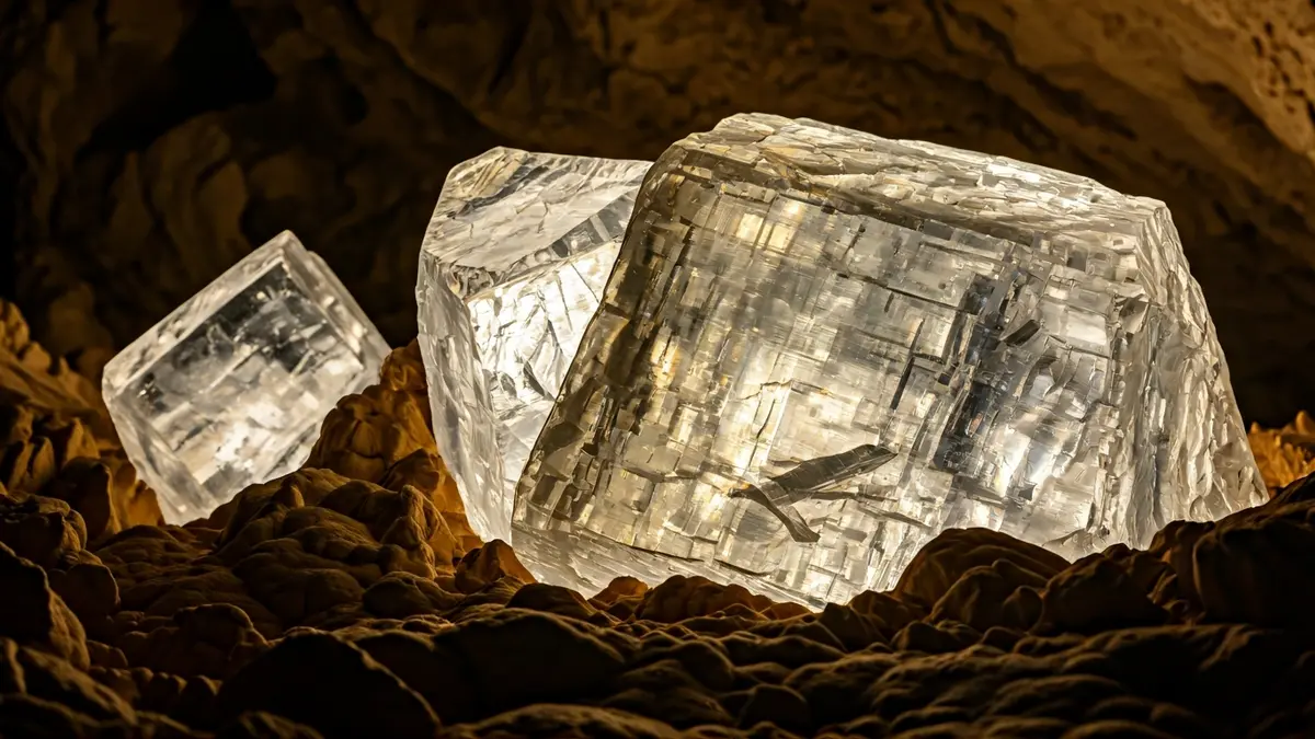 Giant gypsum crystals inside the Geoda de Pulpí, Almería.