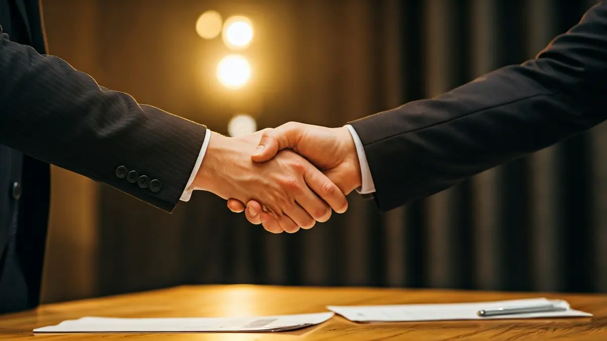 Generic image of a handshake over a desk, symbolizing an agreement or collaboration.