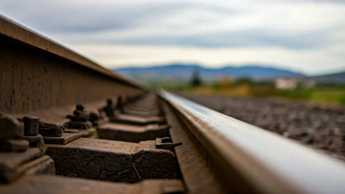Imagen de una vía de tren con una posible rotura, en un paisaje rural andaluz.