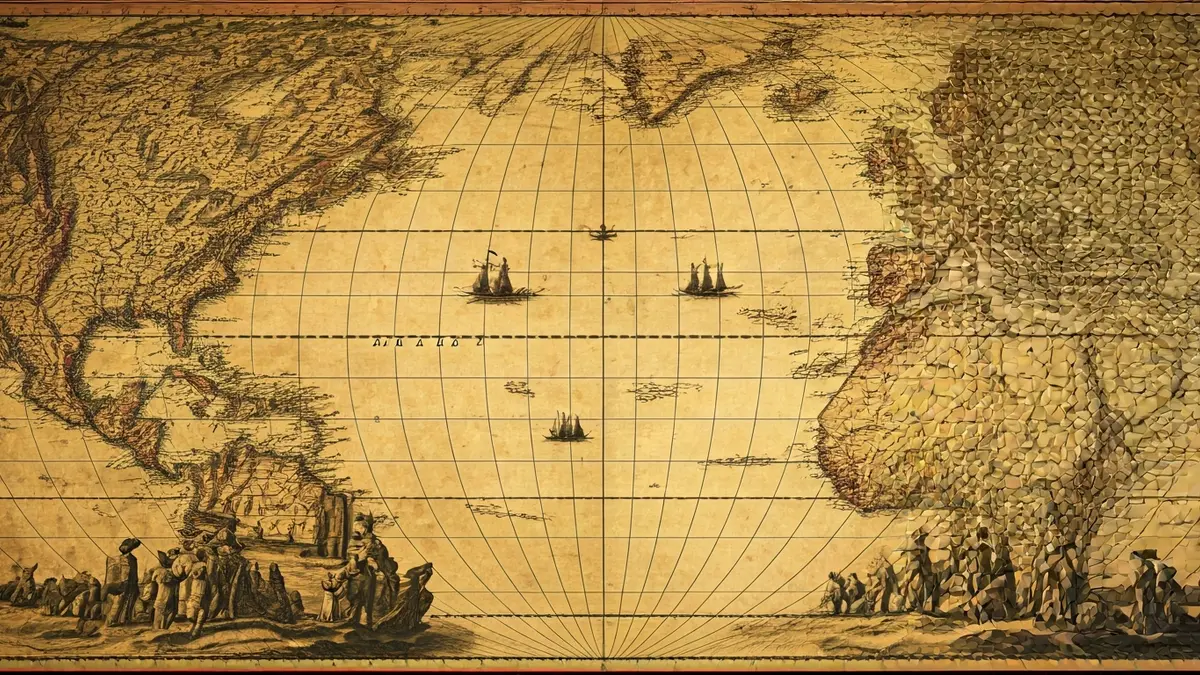 Historical map of the Atlantic from the 18th century, showing naval routes.