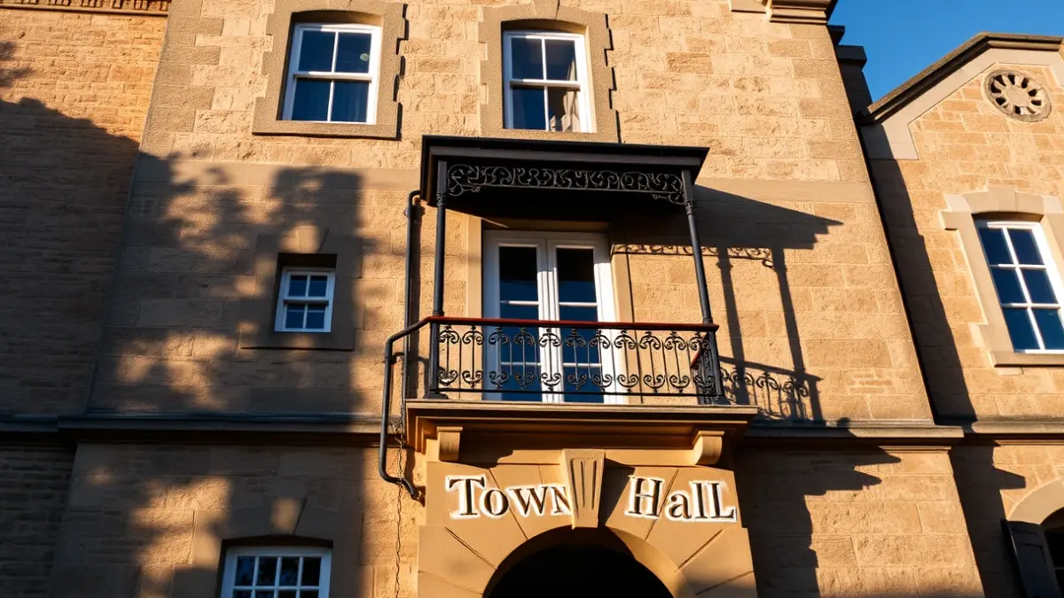 Fachada de un edificio histórico en Almería, con balcones y detalles arquitectónicos.