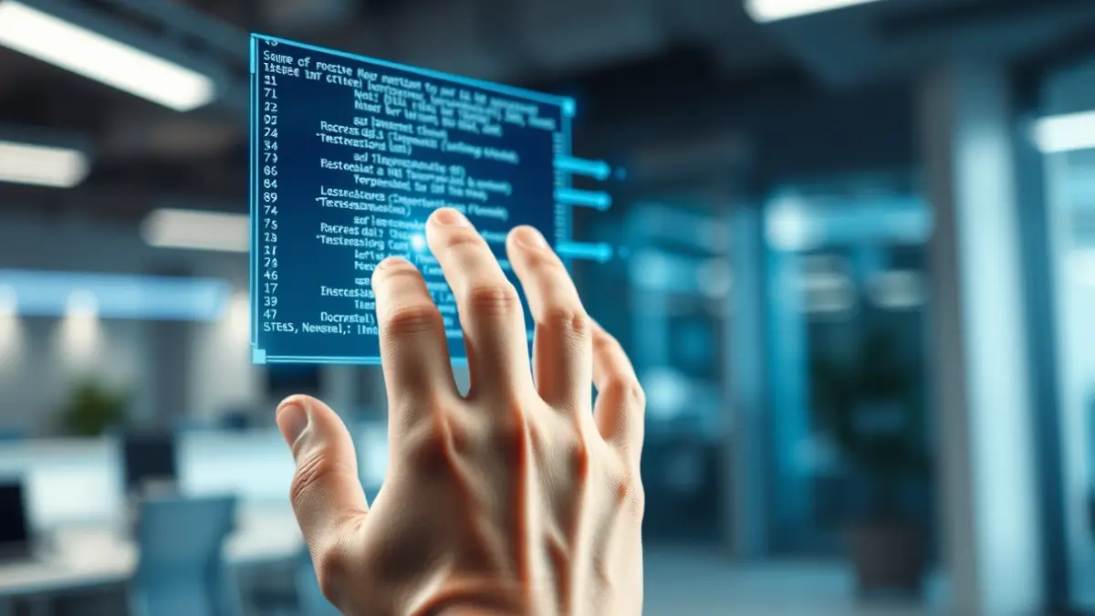 Imagen genérica de una mano humana interactuando con una interfaz holográfica de inteligencia artificial.