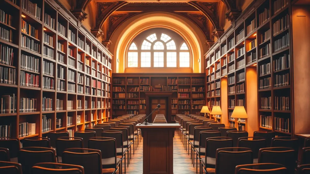 Imagen genérica de una librería o sala de lectura con ambiente acogedor.