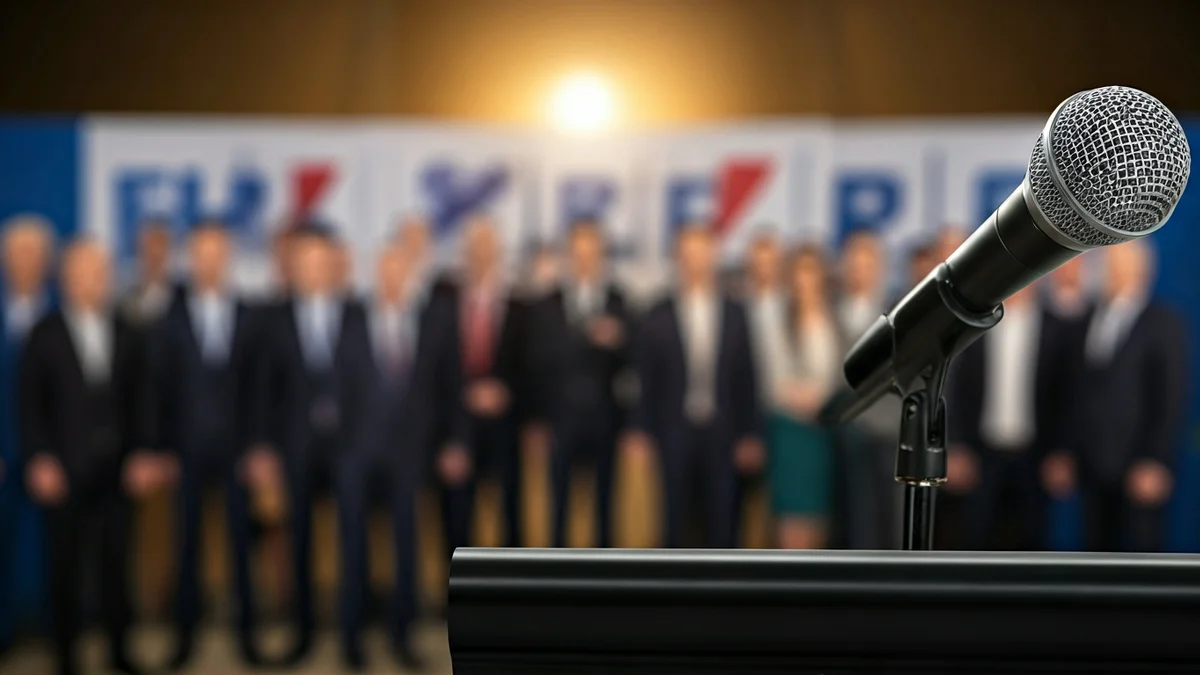 Imagen genérica de un micrófono en un podio, simbolizando un anuncio político o acuerdo.