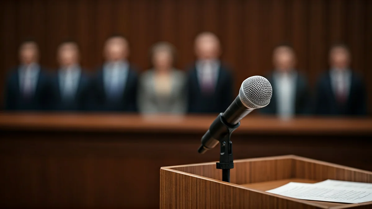 Generic image of a microphone on a podium, symbolizing an official statement or press conference.