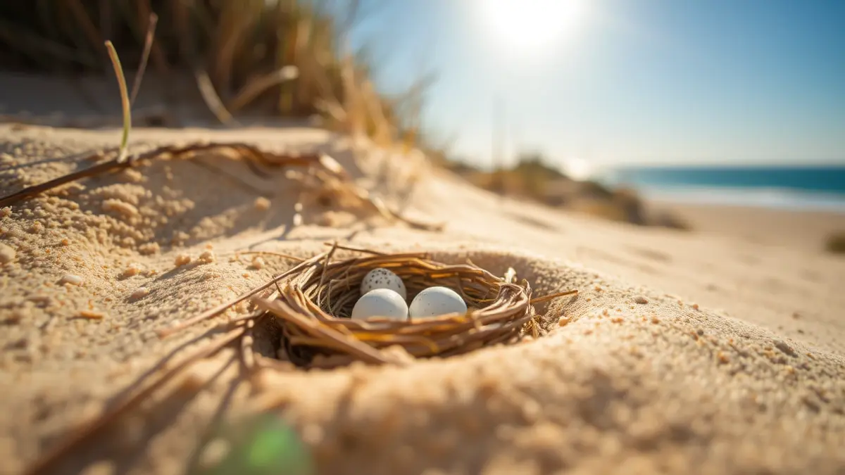 Little ringed plover nest in the dunes of Cortadura beach, Cádiz.