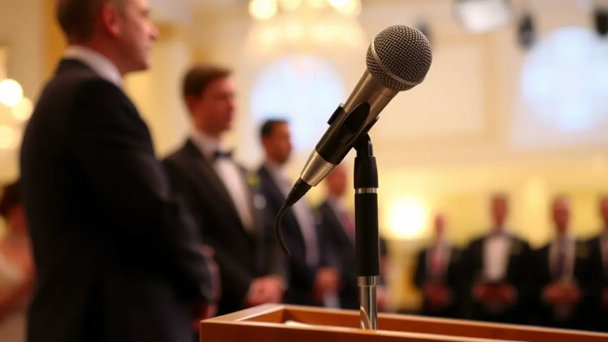 Imagen genérica de un micrófono en un podio durante un evento o ceremonia.